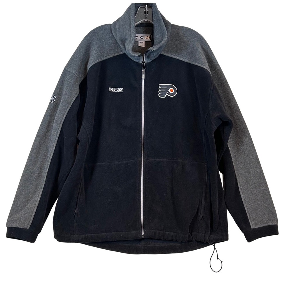 CCM Philadelphia Flyers NHL Center Ice Fleece Jacket Mens Medium Black Grey Zip